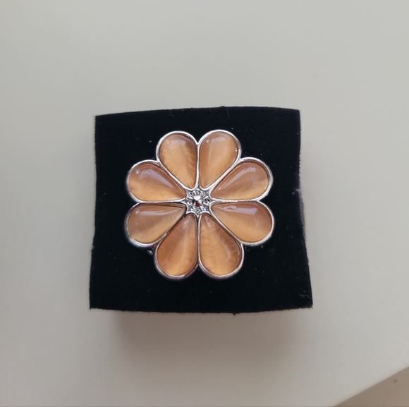 paparazzi Jewelry - Paparazzi Silver Floral Petal Ring with Amber Enamel